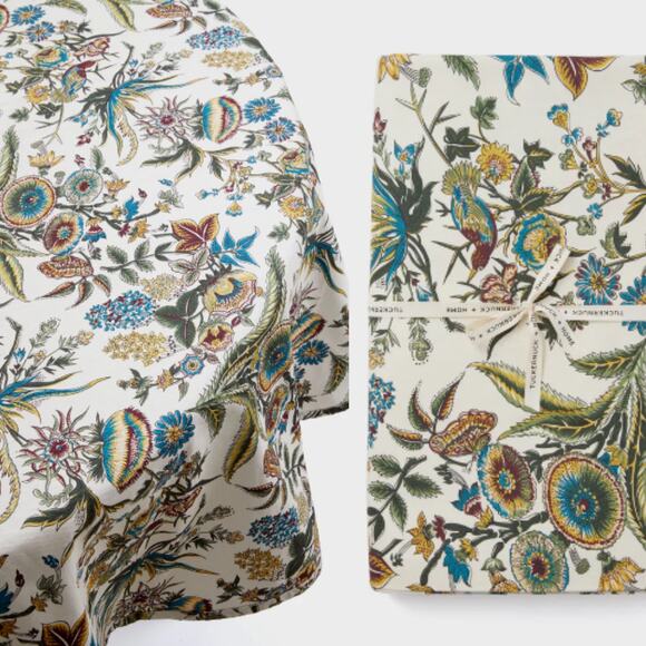 NWT Tuckernuck Sharp Floral Round Tablecloth 70" Cotton Table Home Decor $128 - Picture 1 of 4